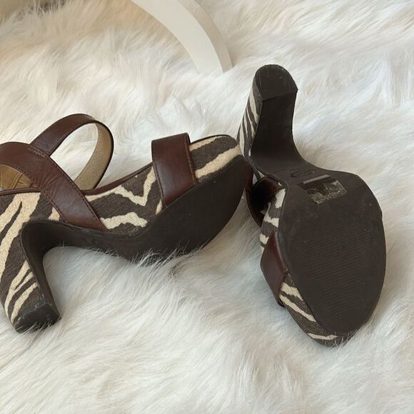 Michael Kors Ivana Mocha Zebra Animal Print Canvas Platform Sandals Heels 8.5 - Picture 7 of 10